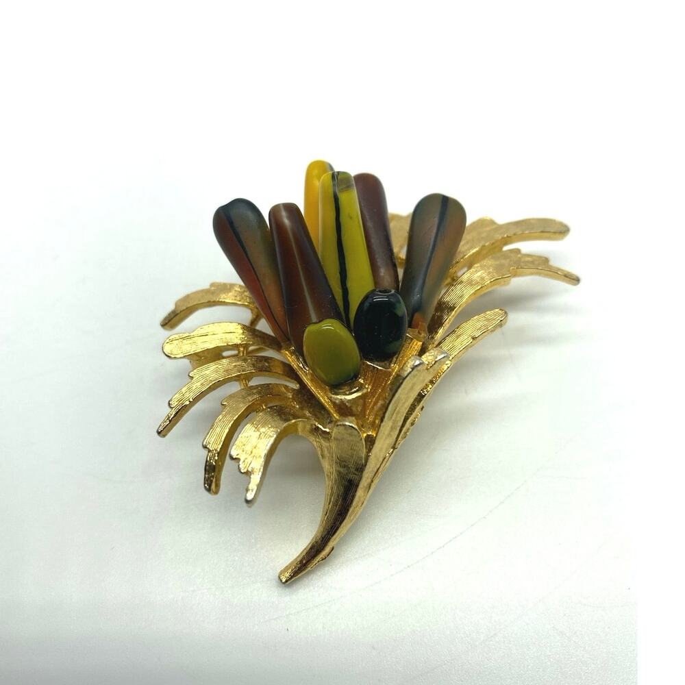 Signed Coro Vintage Brooch Pin browns & Goldtone Granny Core
